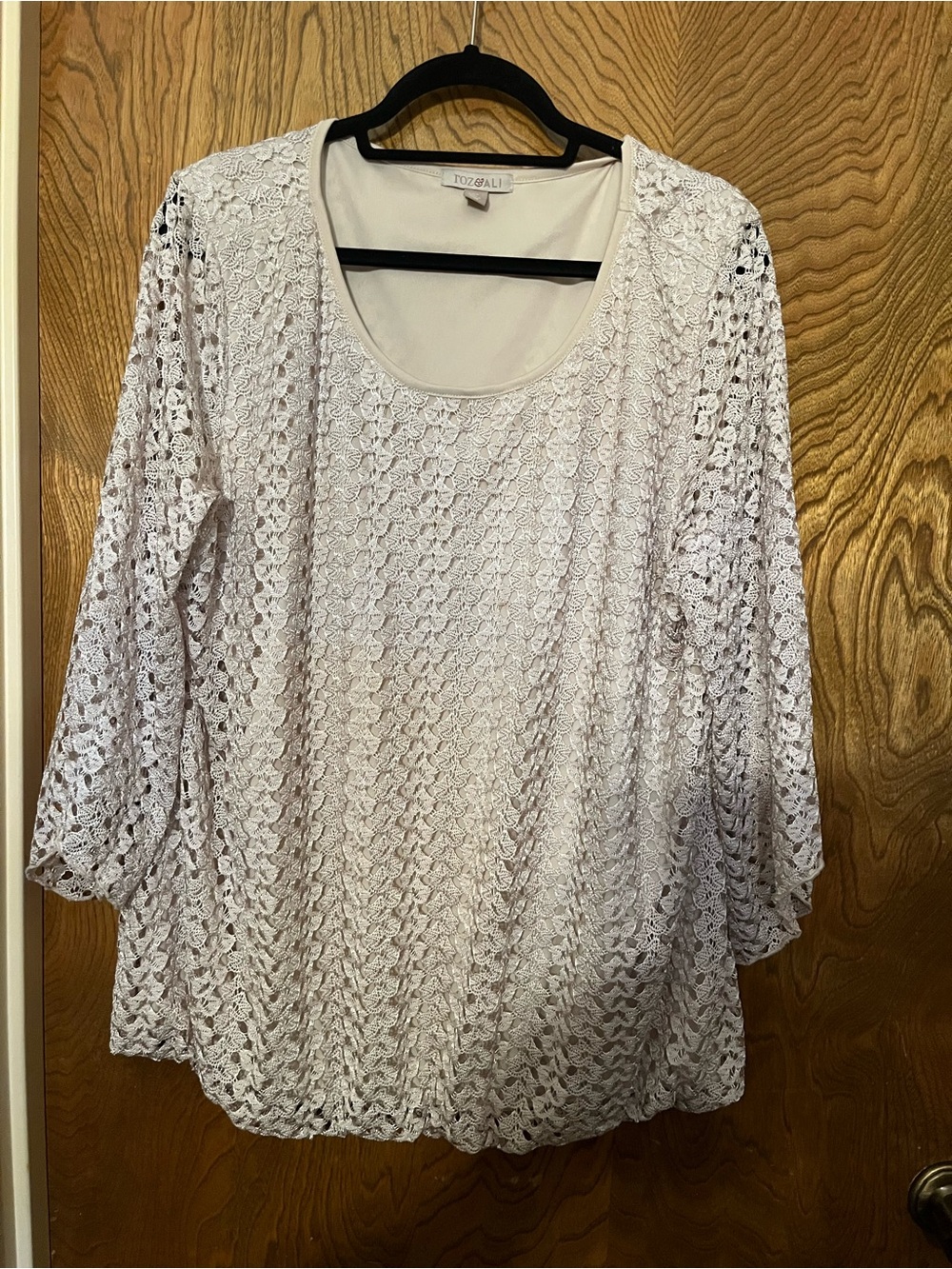 2X Roz & Ali Beige Open-Knit Scoop Neck Women's Top